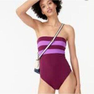 J.CREW One Piece Swimsuit Plus Size 24 Colorblock Bandeau Straps Lilac AX966 NEW